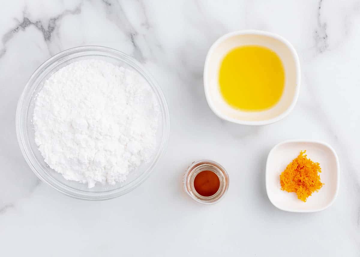 orange glaze ingredients on counter