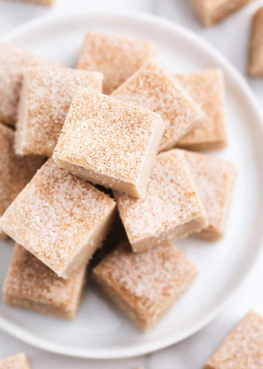 snickerdoodle fudge on white plate