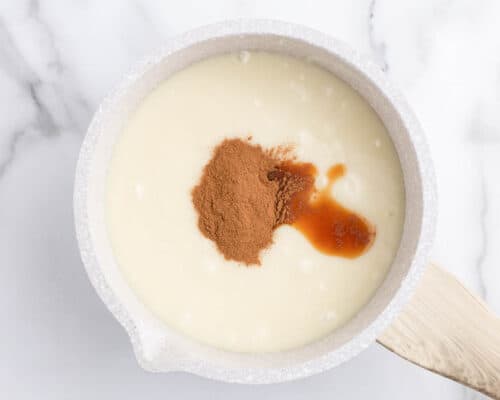 white chocolate and cinnamon in pot
