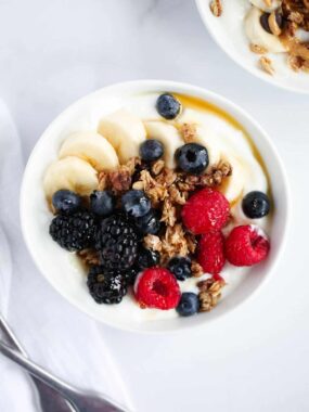 berries and granola in bowl