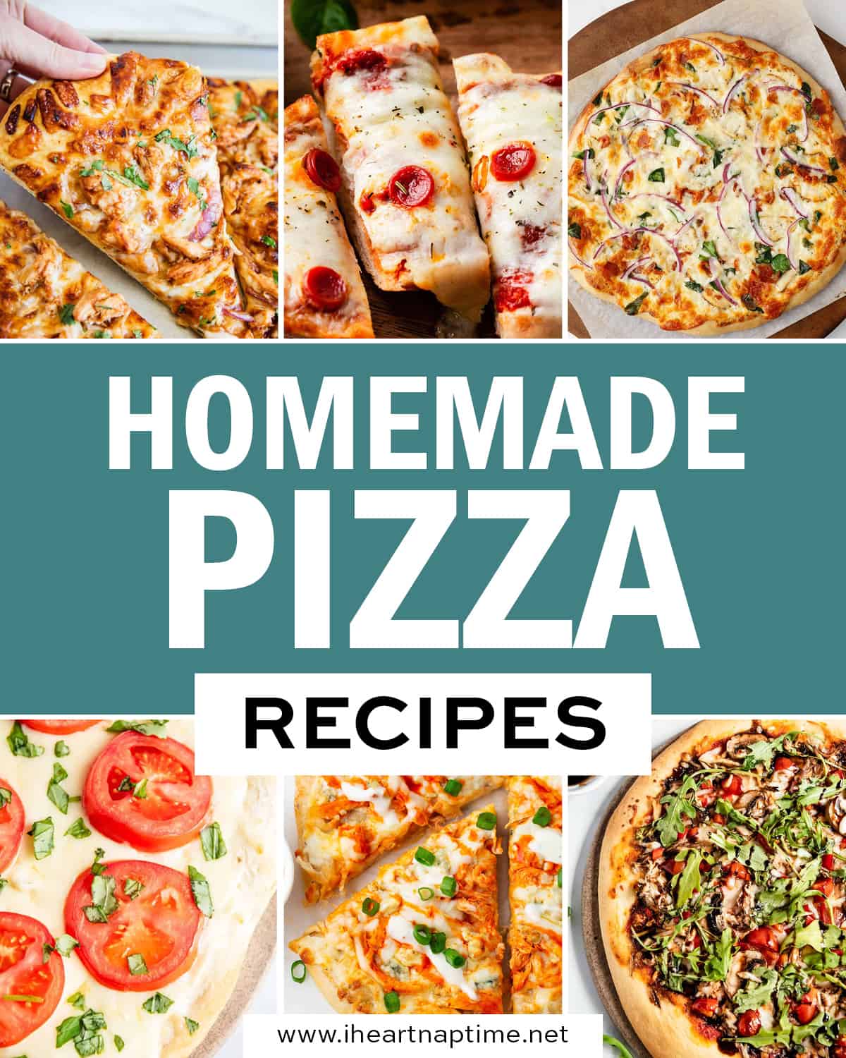 A collage of homemade pizza recipe photos.