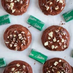 andes mint cookies on top of parchment paper