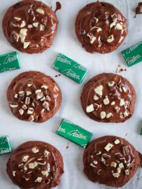 andes mint cookies on top of parchment paper