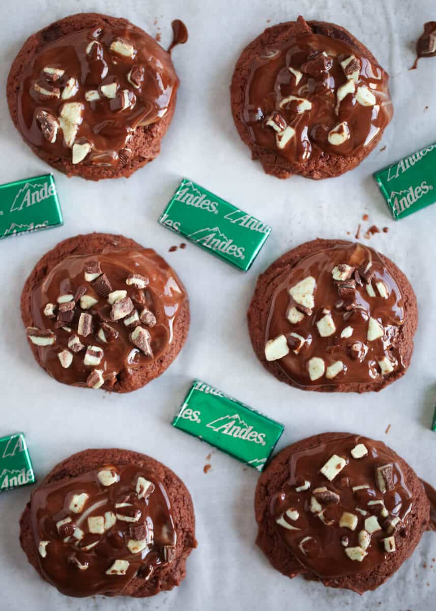 andes mint cookies on top of parchment paper