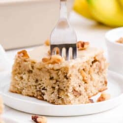 banana bread brownies on plate with fork