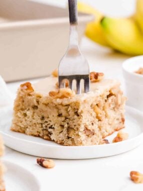 banana bread brownies on plate with fork