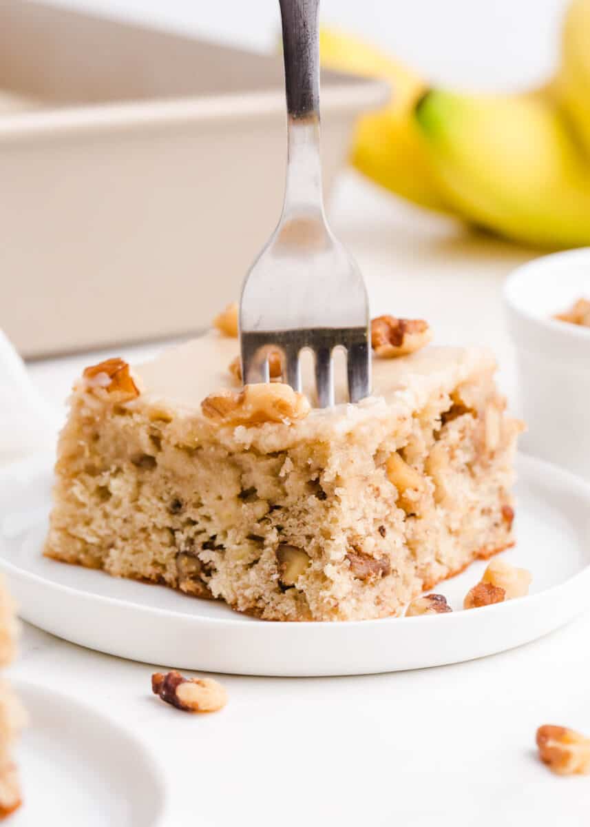 banana bread brownies on plate with fork