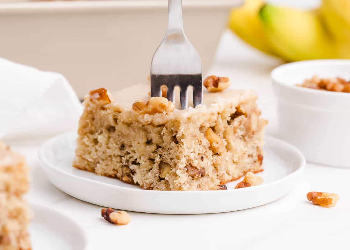 banana bread brownies on plate with fork