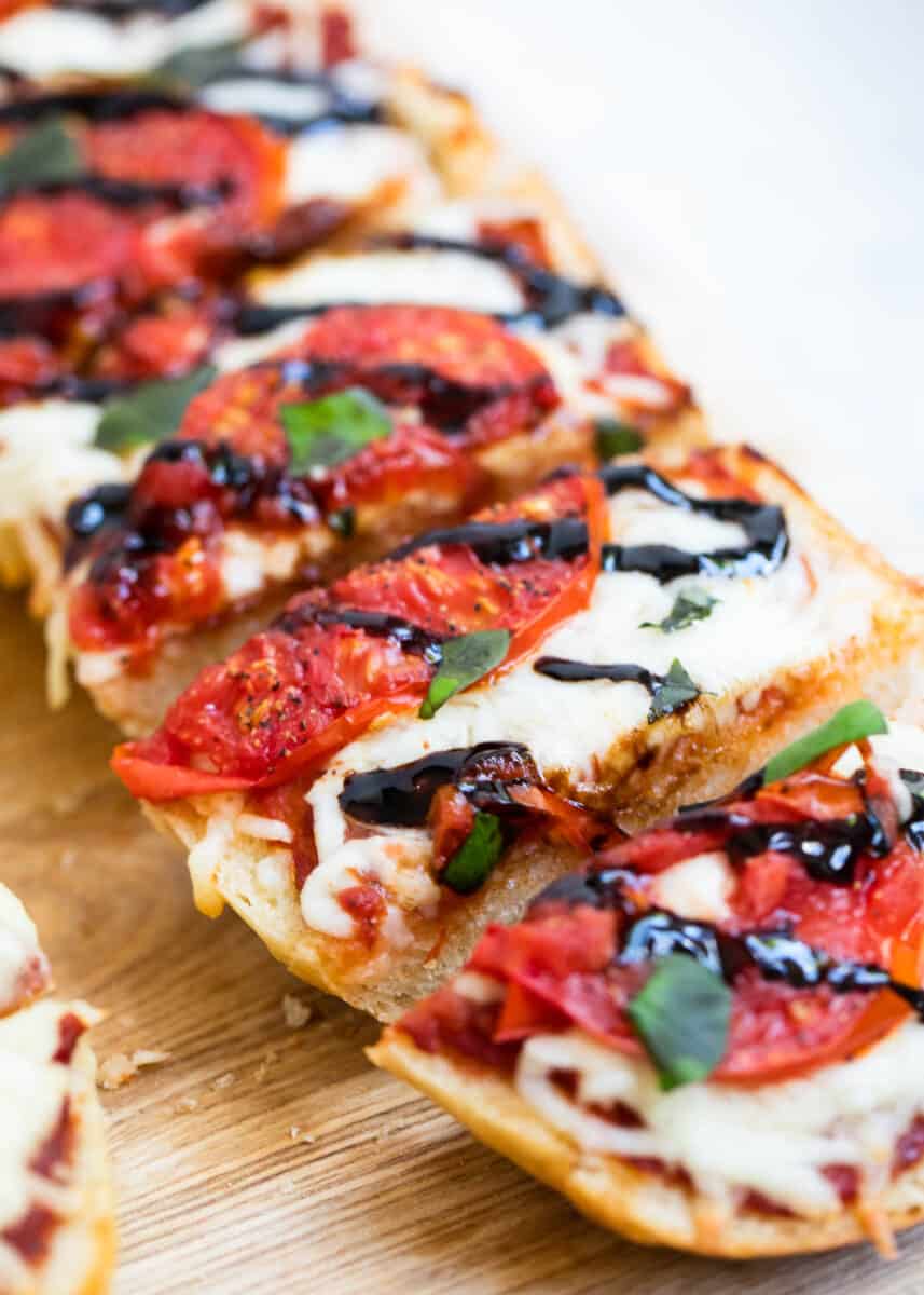 Caprese garlic bread sliced.