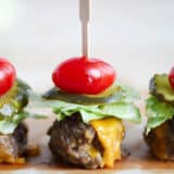 cheeseburger meatball on a skewer