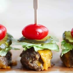 cheeseburger meatball on a skewer