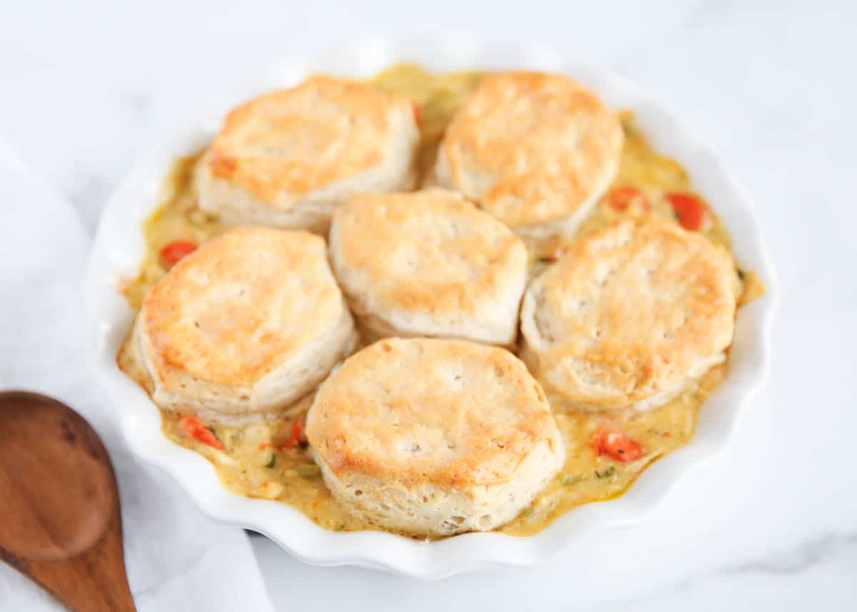 biscuits on top of chicken pot pie