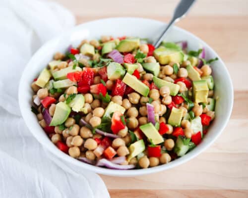 chickpea salad in white bowl