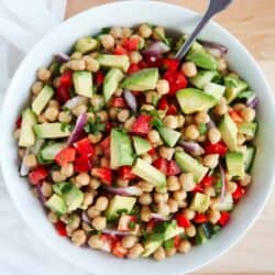 chickpea salad in white bowl