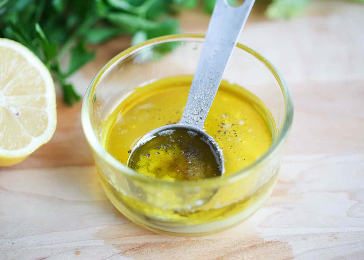 olive oil dressing in bowl