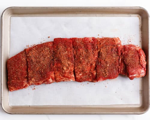 dry rub on ribs in pan