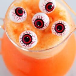 Halloween punch with eyeballs in pitcher