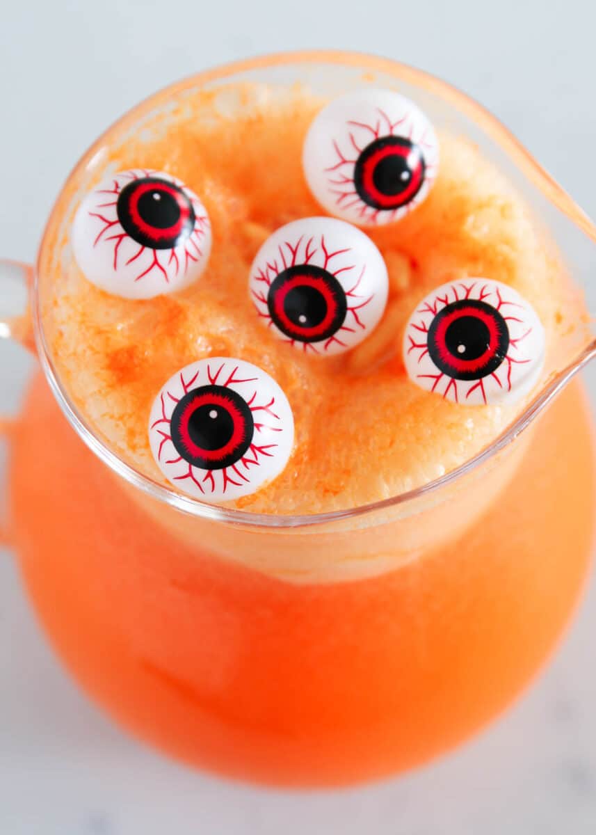 Halloween punch with eyeballs in pitcher