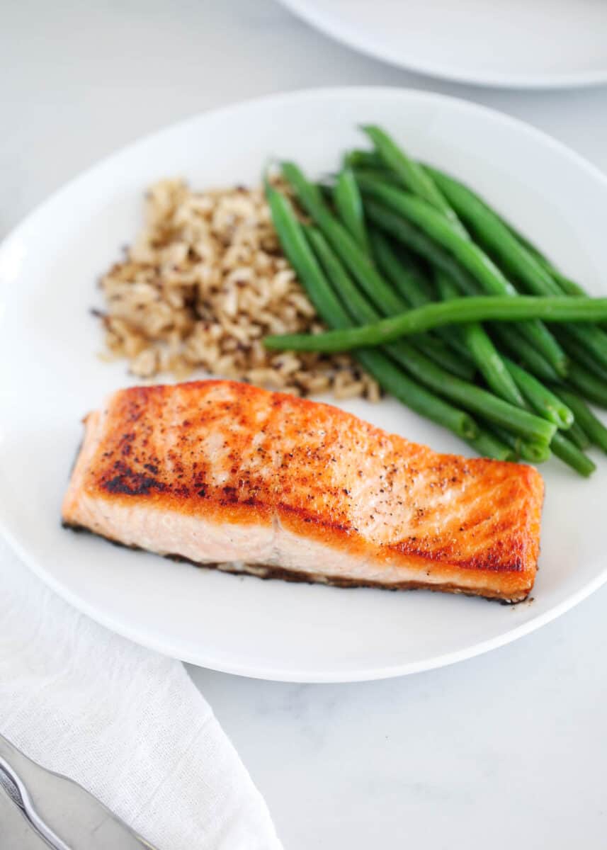 salmon dinner on plate