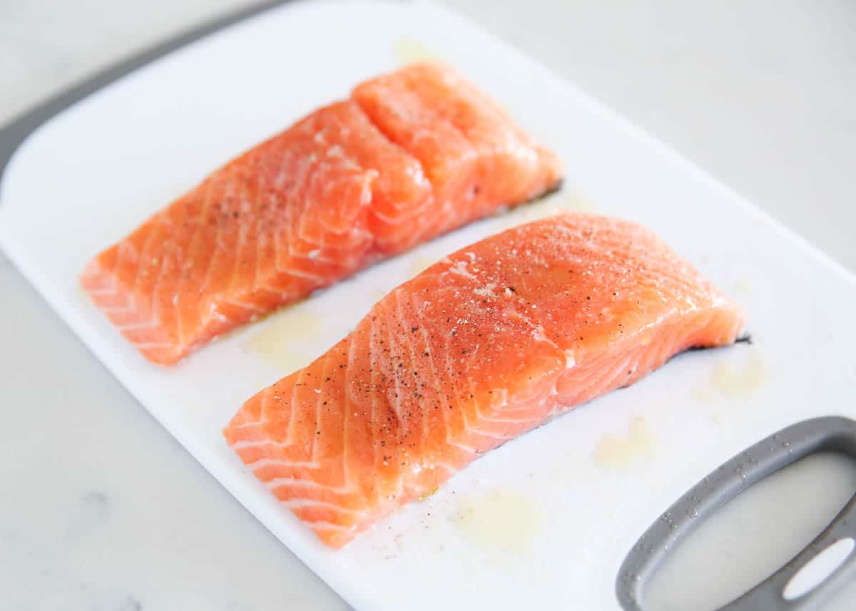 salmon on cutting board