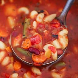 ladle full of minestrone soup in instant pot