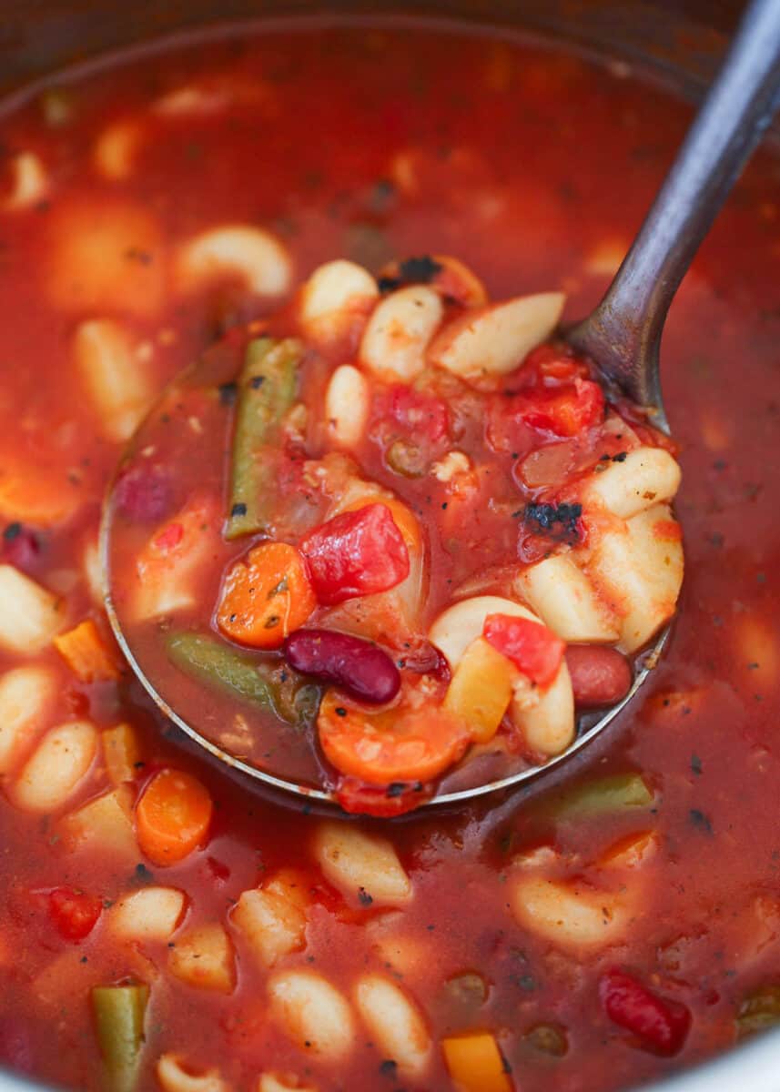 ladle full of minestrone soup in instant pot