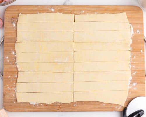 sliced puff pastry on cutting board