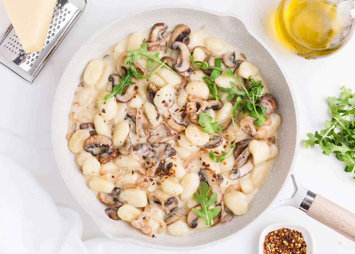 mushroom gnocchi in skillet