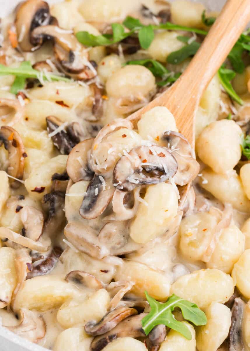 spoonful of mushrooms and gnocchi