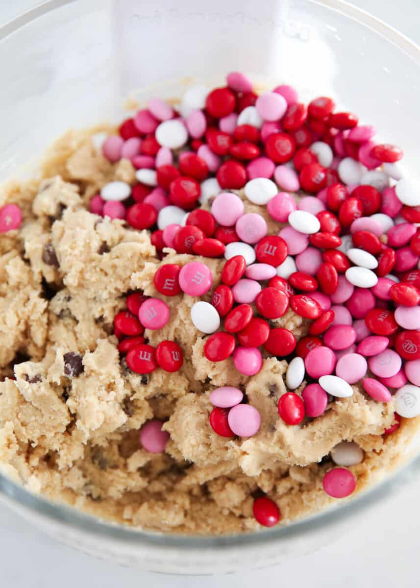 cookie dough with valentine m&m's