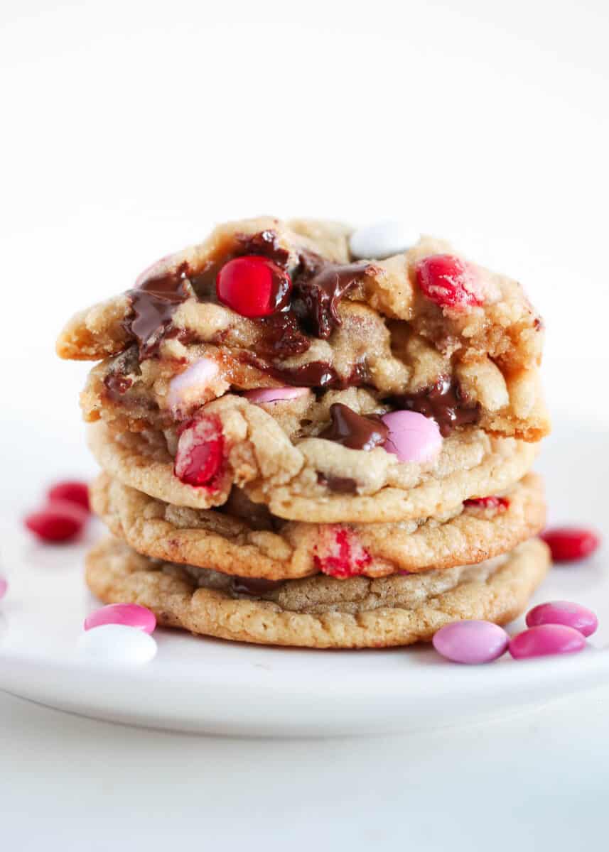 stack of valentine m&m cookies