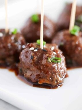asian meatballs on white plate