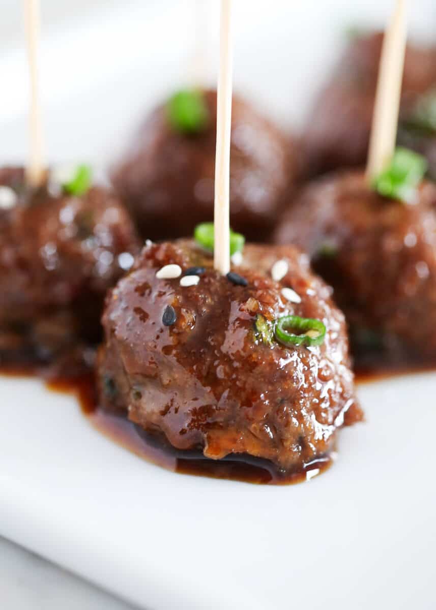 asian meatballs on white plate