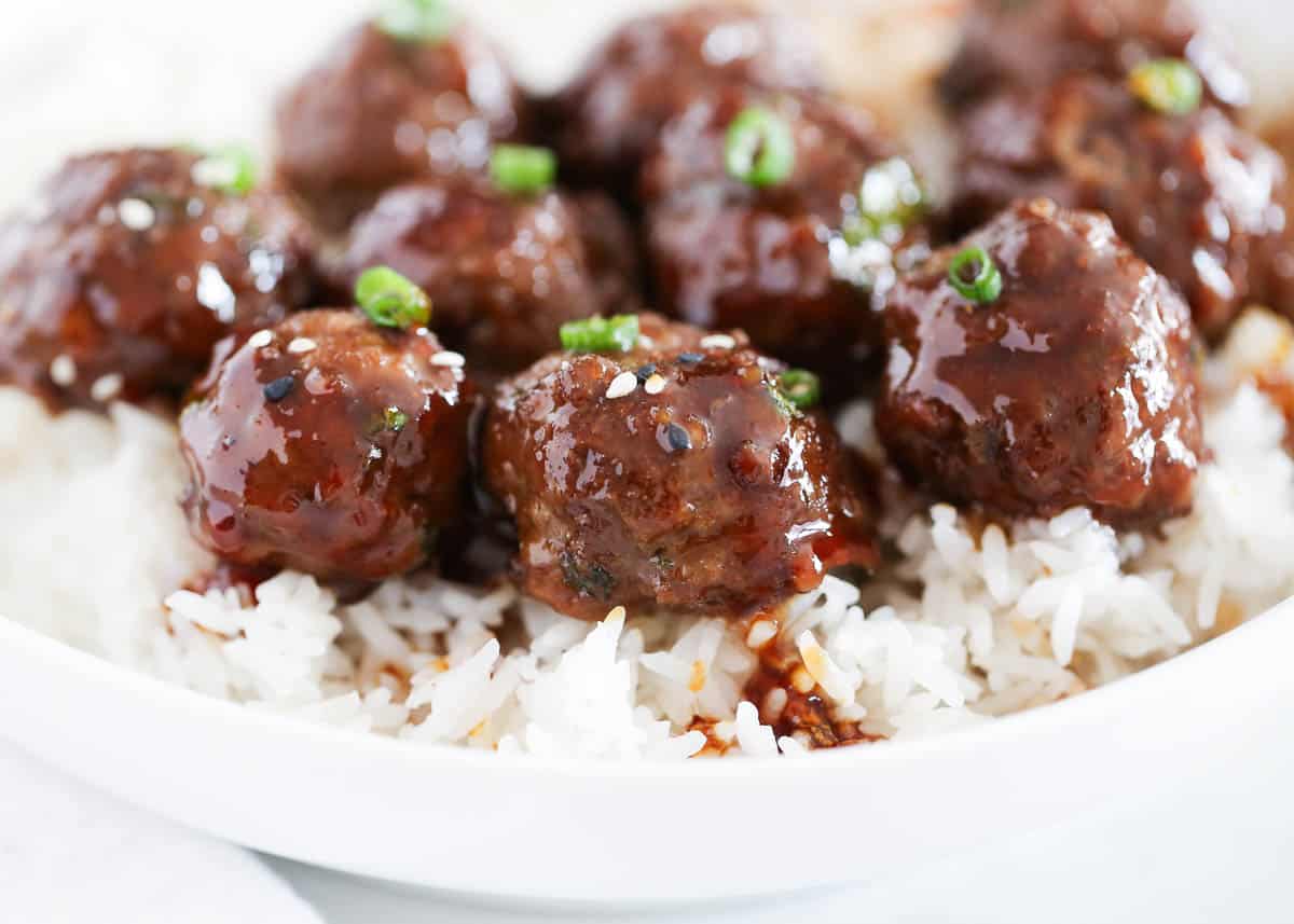 asian meatballs in white bowl