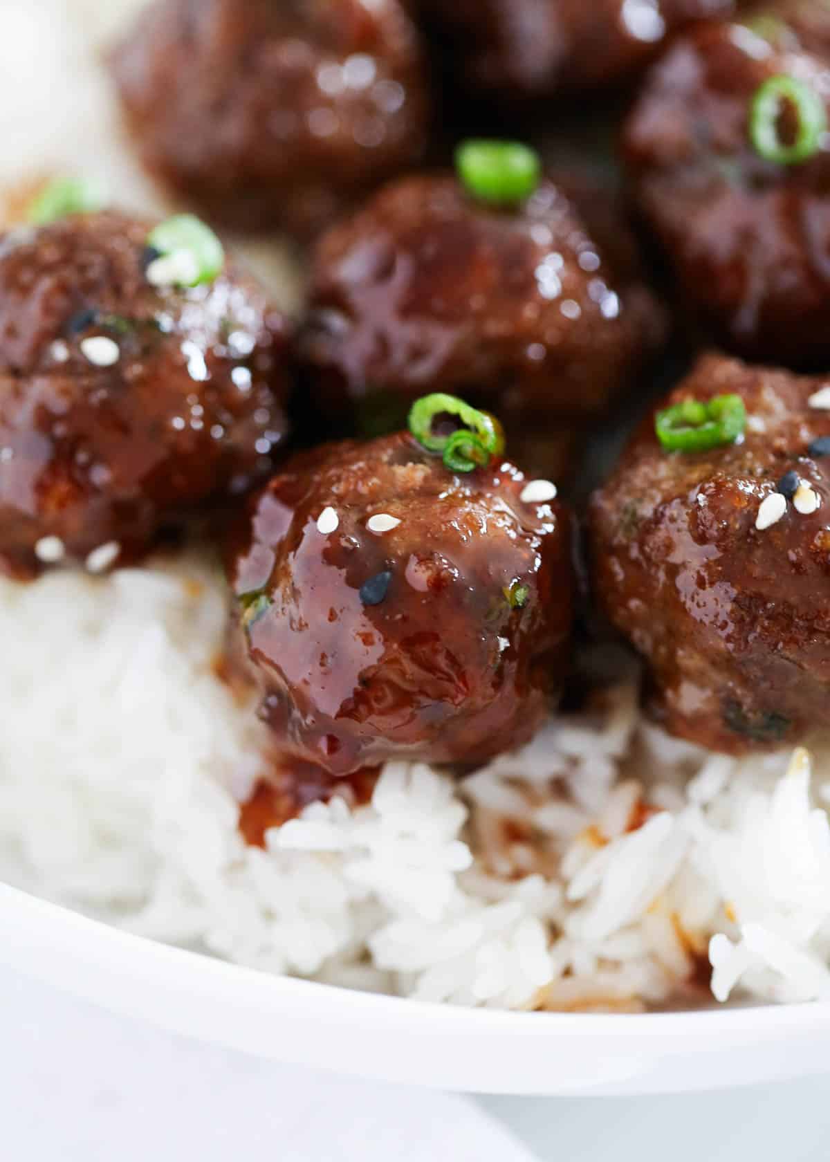 asian meatballs in white bowl