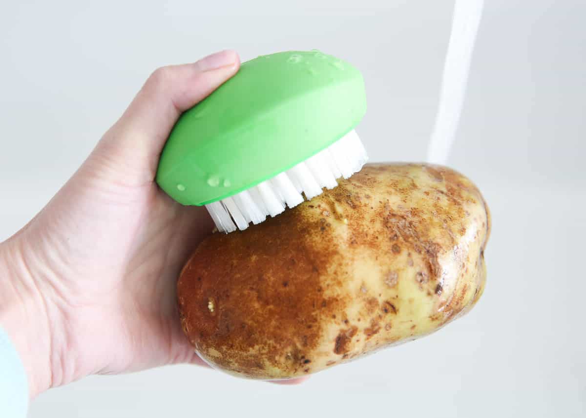 scrub the potato with water
