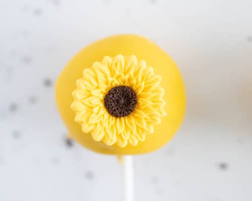 sunflower cake pop on counter