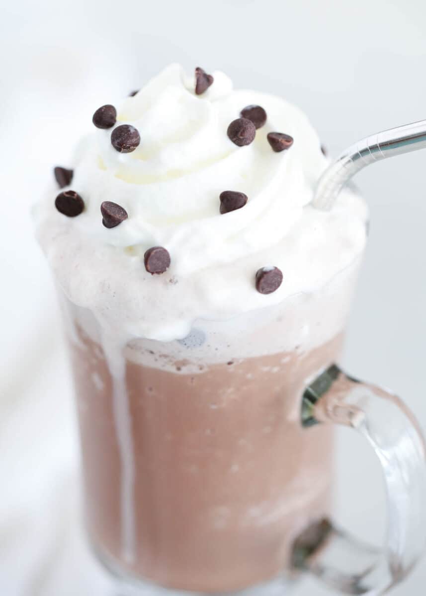 Frozen hot chocolate with whipped cream