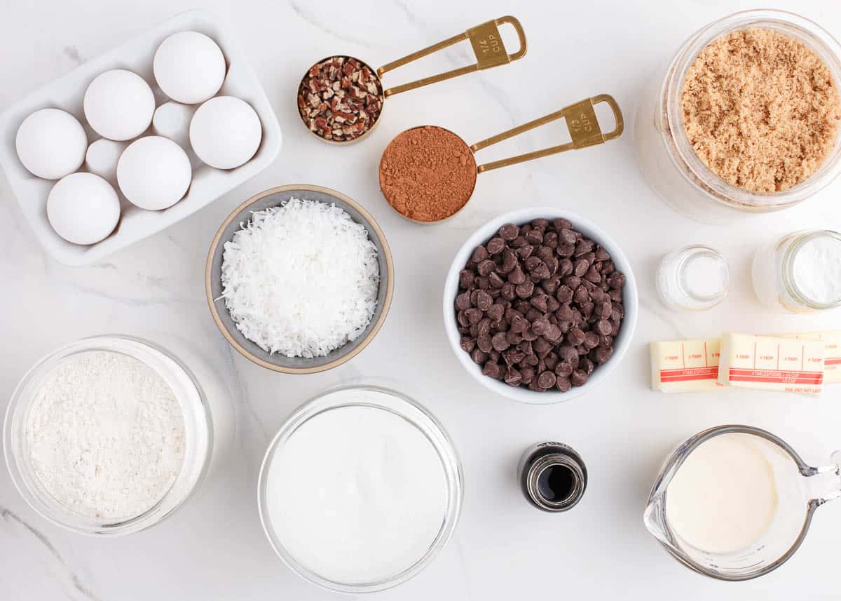 german chocolate cookie ingredients on counter