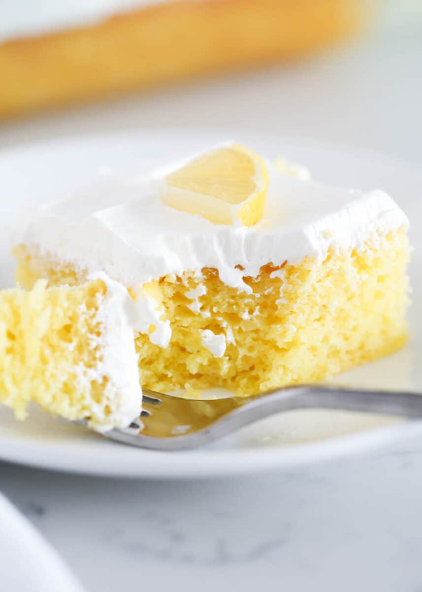 slice of lemon cake with fork