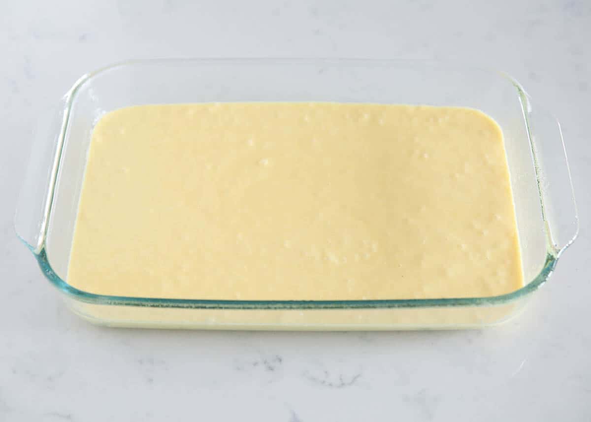 lemon cake batter in pan