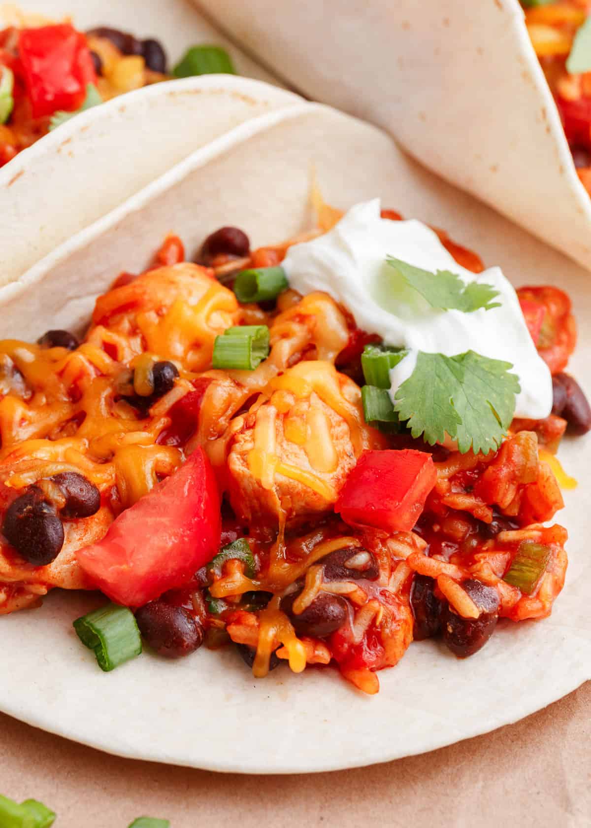 mexican chicken and rice in tortilla