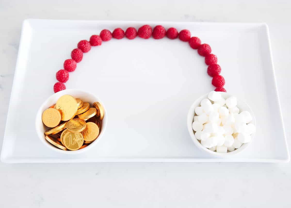 bowl of gold coins and marshmallows