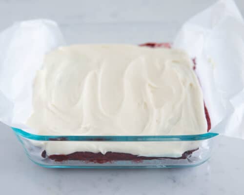 red velvet brownies with frosting