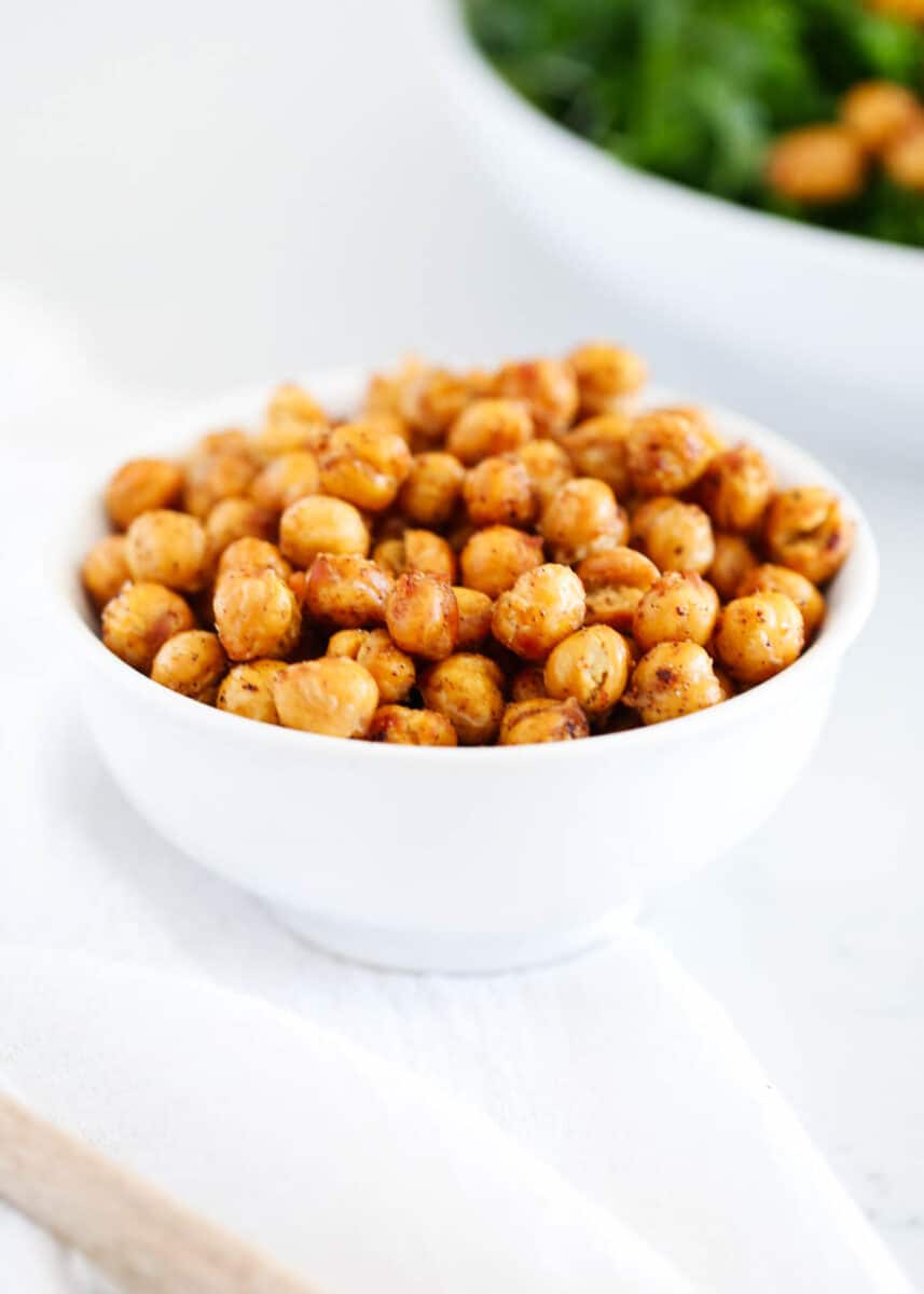 Crispy air fryer chickpeas in bowl. 