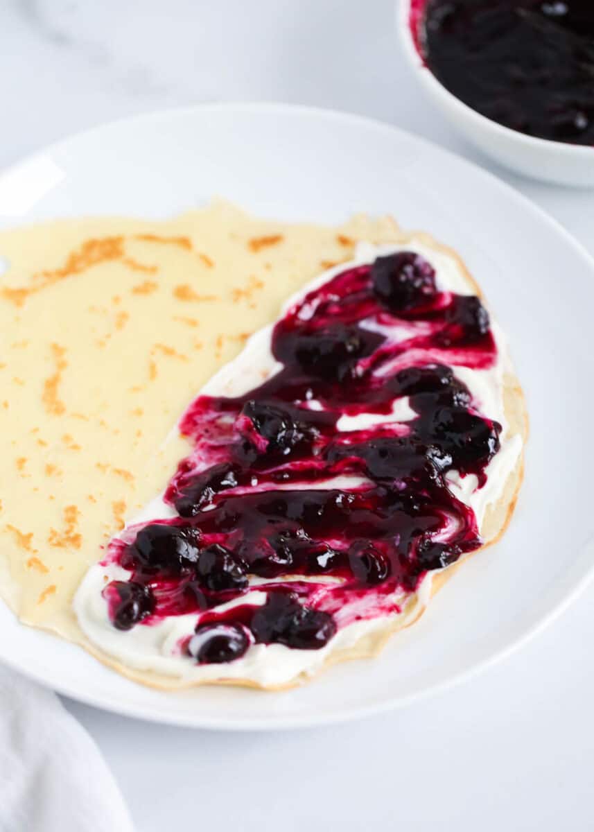 blueberry filling on top of crepes