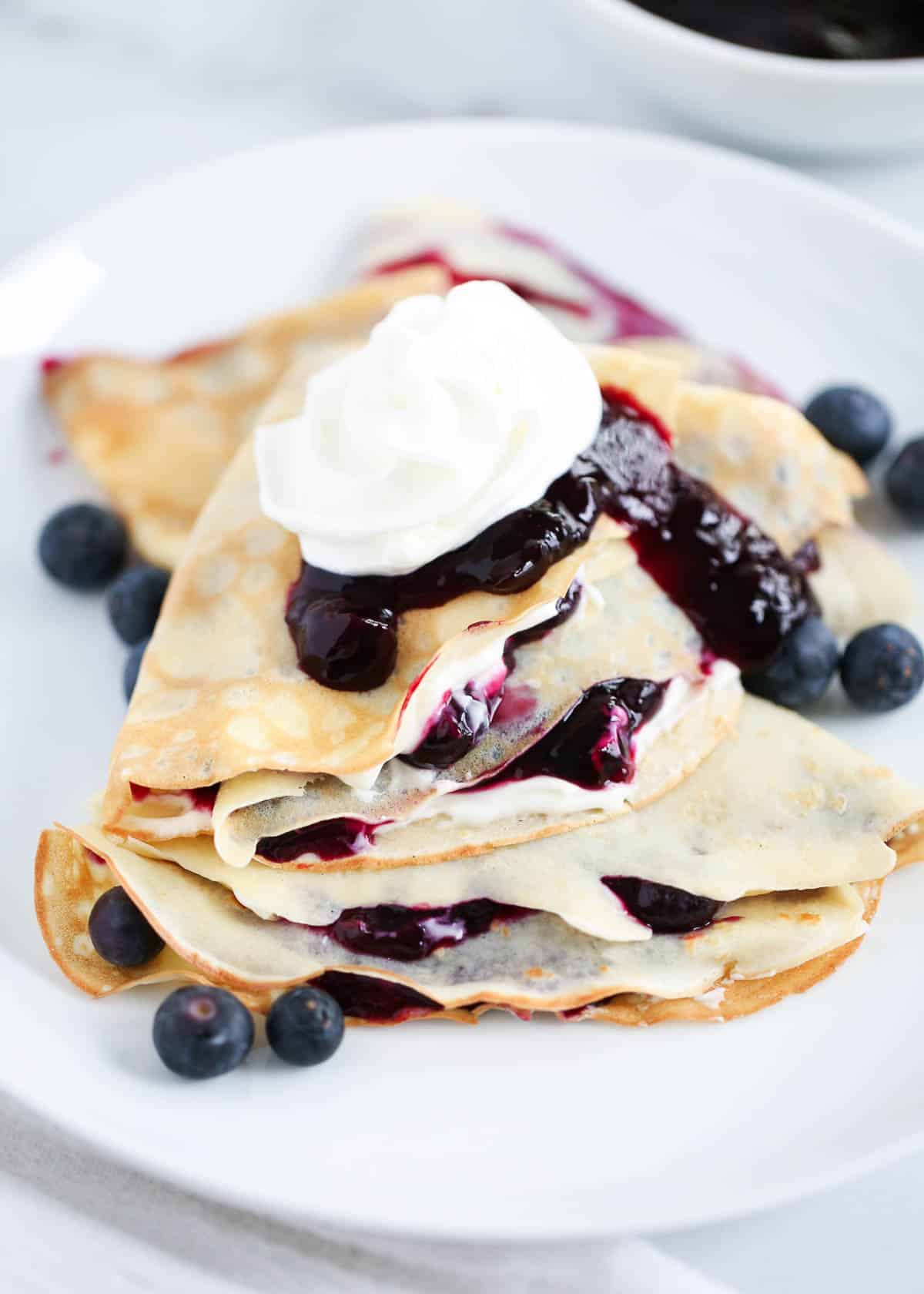 stacked blueberry crepes