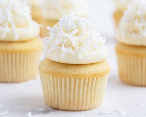 coconut cupcakes on counter
