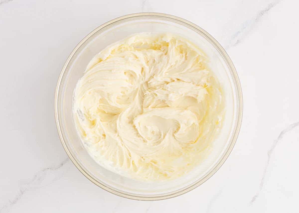 Coconut frosting in glass bowl.