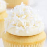 coconut frosting on top of cupcake